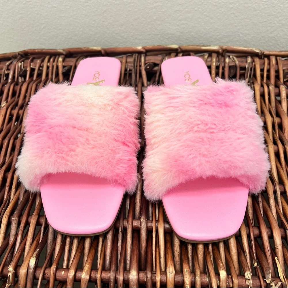 $60 NIB Yosi Samra Kids Fur Slippers Sandals Shoes Miss Nora Sz 12C 13C 1Y 2Y